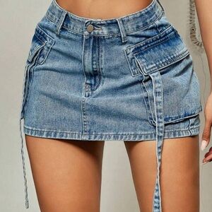 Blue denim cargo skirt